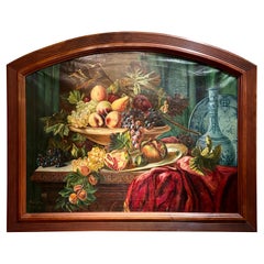 Antique Still-Life Painting on Canvas in Walnut Panel Signed "Pater et Filia"