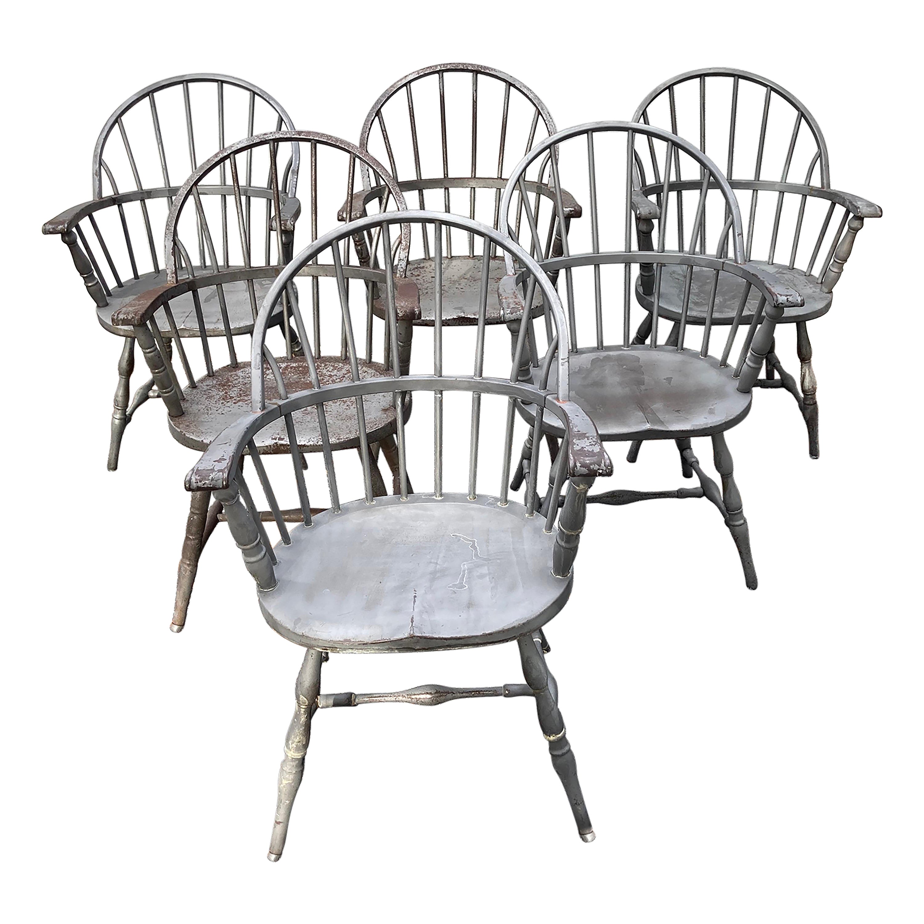 Rare Set of 6 Metal Windsor Chairs For Sale