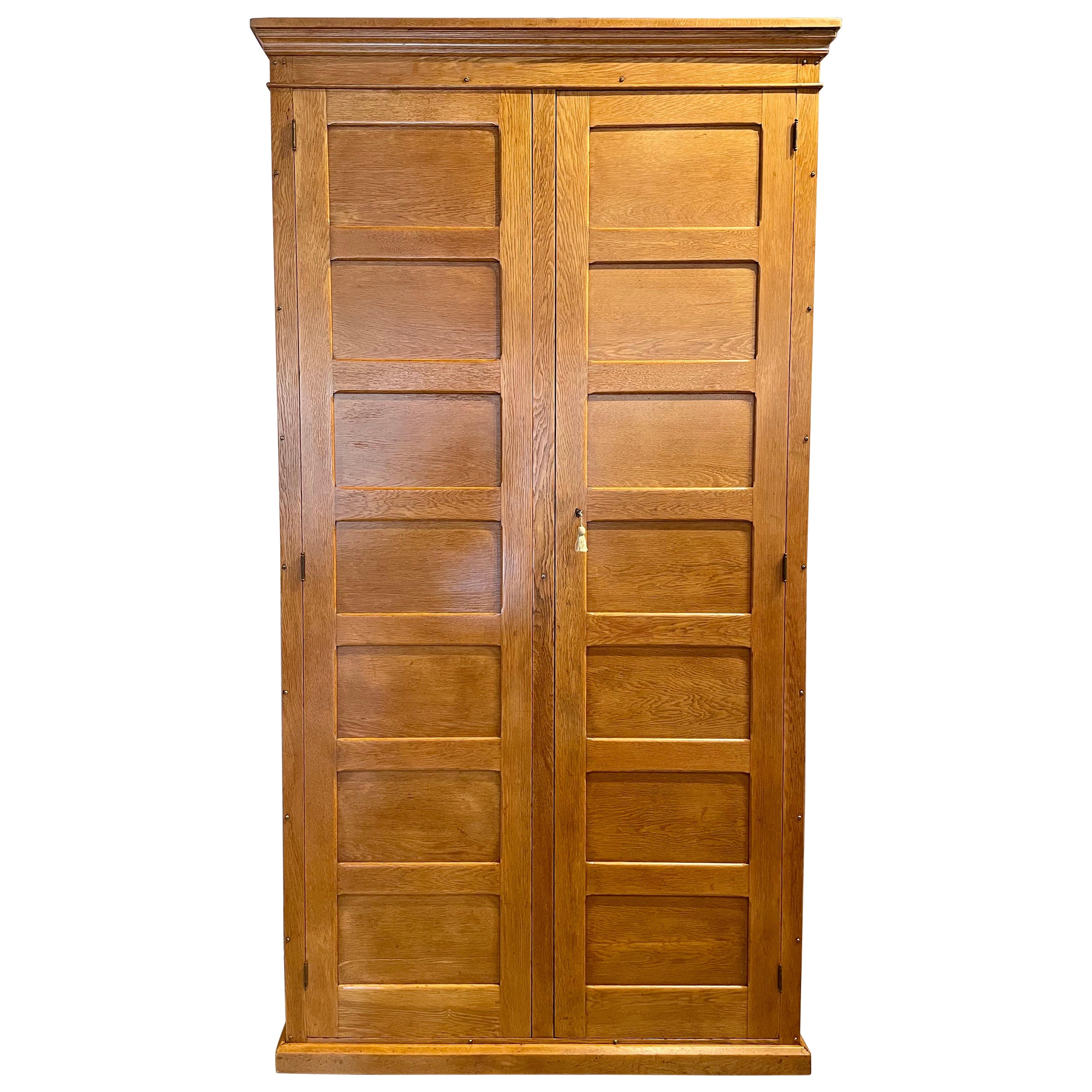Tall Vintage French Oak Cabinet, Manner of Jacques Adnet For Sale