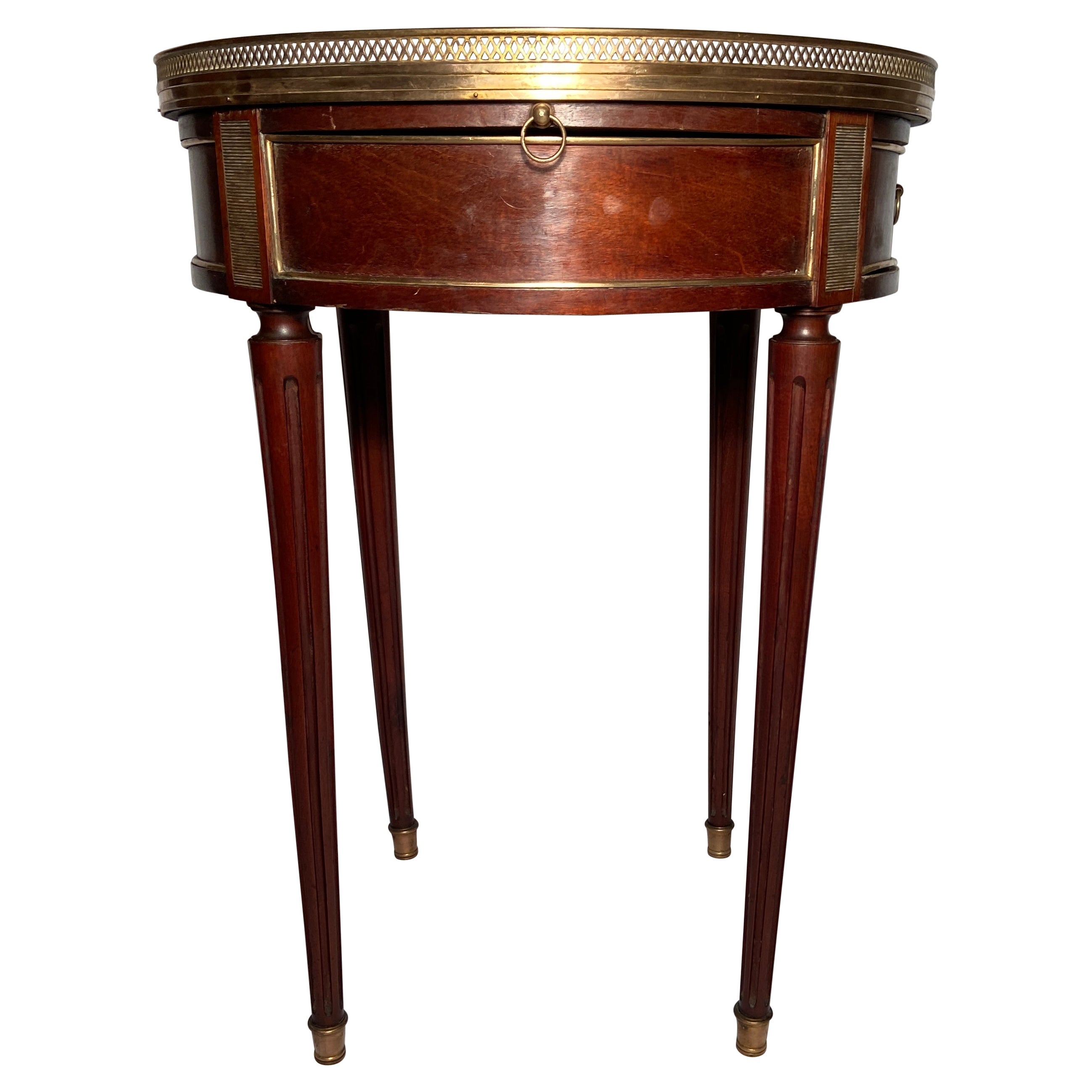 Ancienne table bouillotte française en acajou et bronze doré, vers 1890