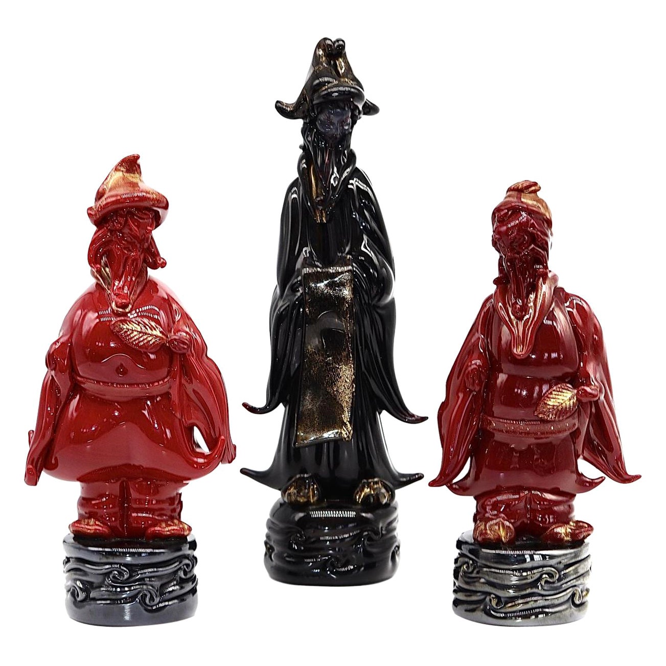 Groupe de trois hommes orientaux en verre de Murano vintage par Ermanno Nason (1928-2013) en vente