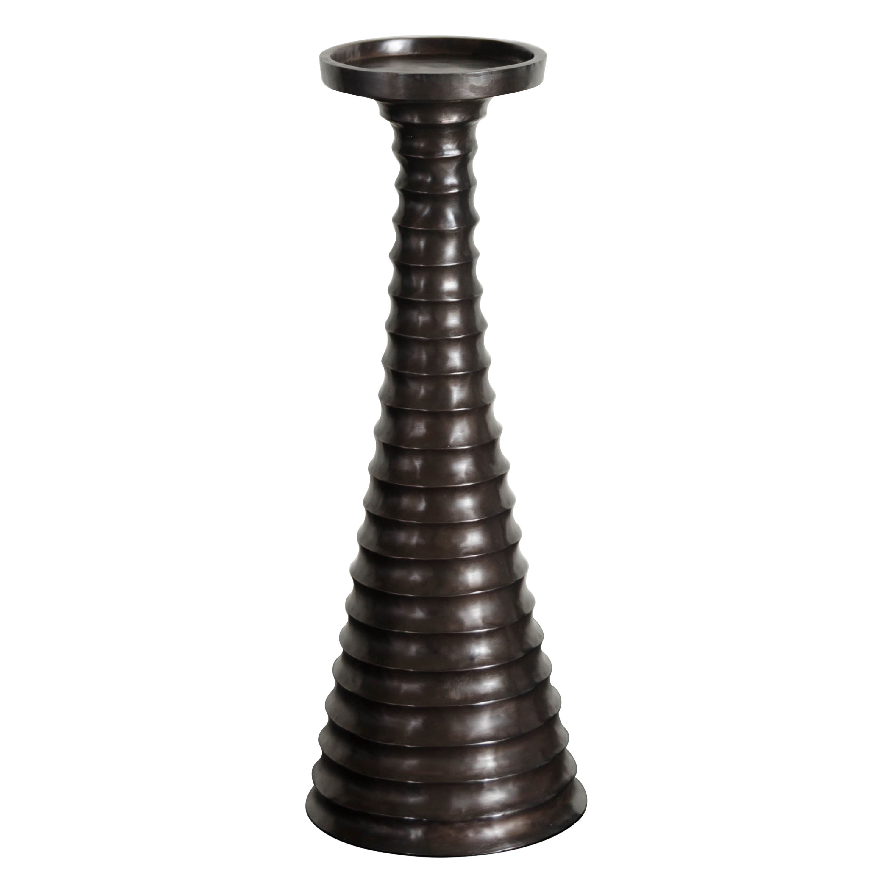 Contemporary Hand Repoussé Tang Candlestand in Black Copper by Robert Kuo For Sale