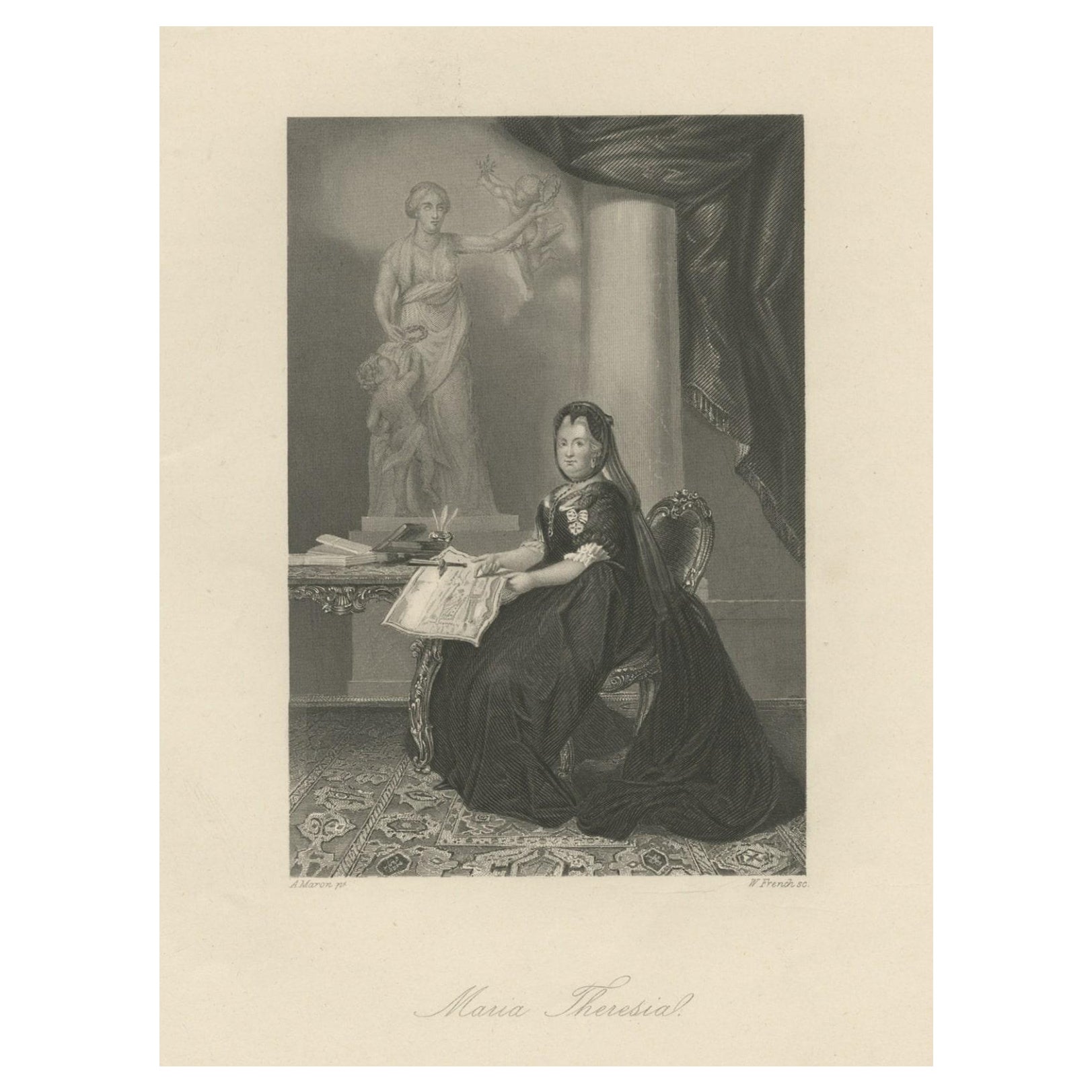 Old Portrait of Habsburg Ruler Maria Theresa Walburga Amalia Christina, C.1850 For Sale