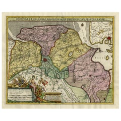 Decorative Hand-Colored Antique Map of Groningen in the Netherlands, ca.1730