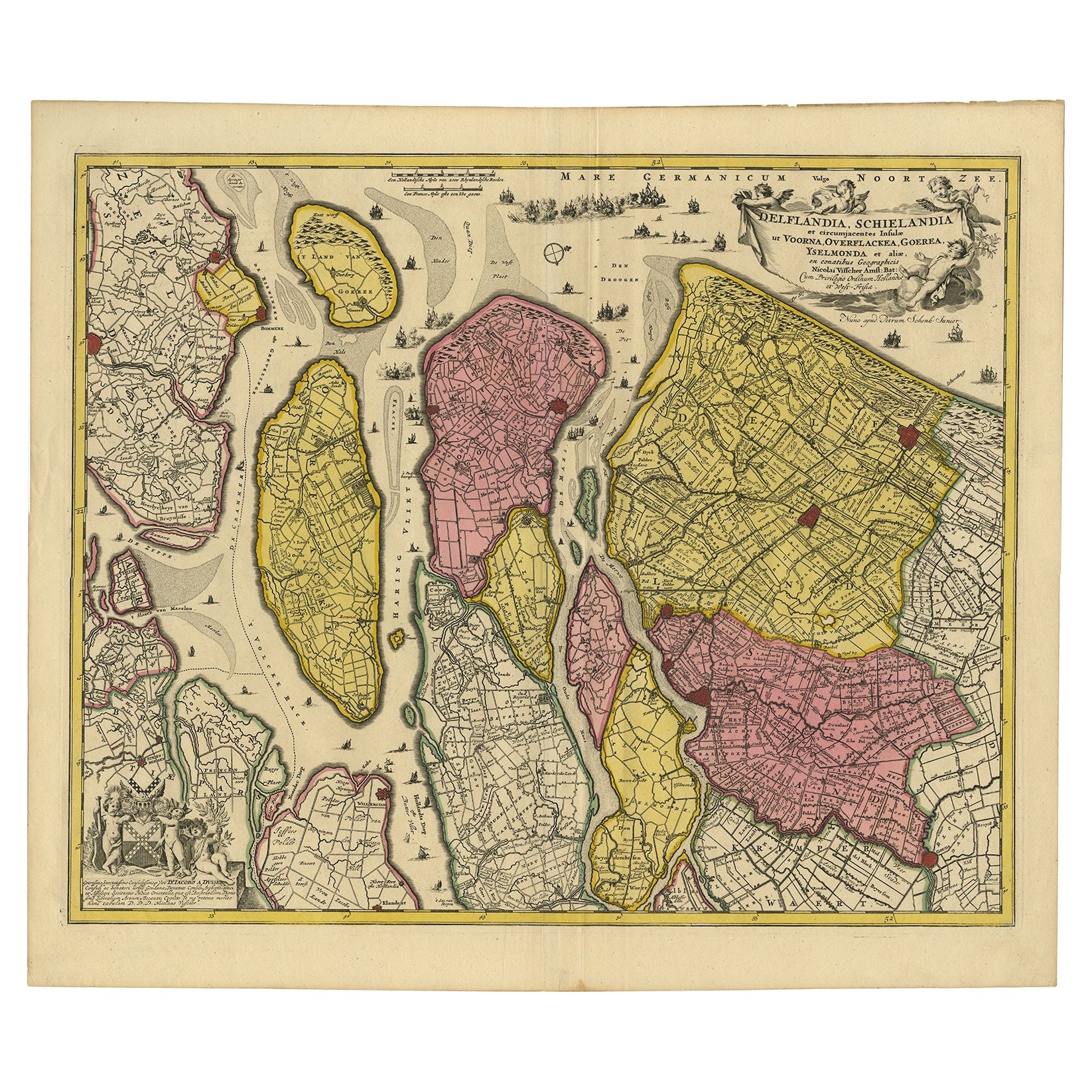 Detailed Map of Southern Holland, Incl the Hague, Rotterdam, Delft, Gouda, c1680 For Sale