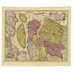 Antique Detailed Map of Southern Holland, Incl the Hague, Rotterdam, Delft, Gouda, c1680