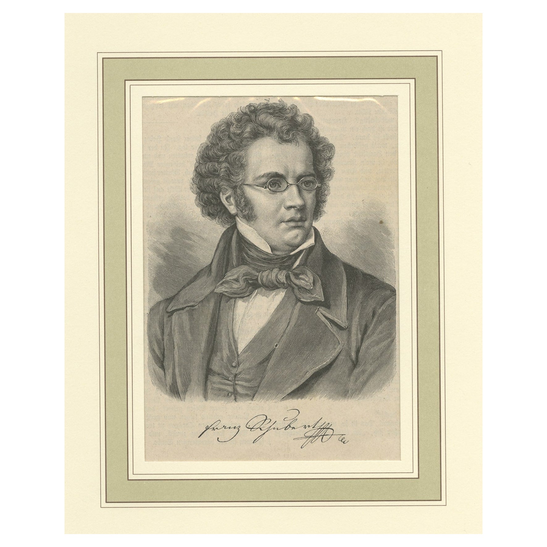 Original Old Print of Austrian Composer Franz Peter Schubert, 1897