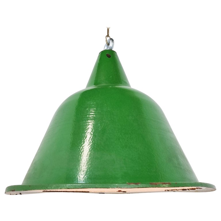 Large Vintage Industrial Green Enamel Pendant Lights, 1960s For Sale