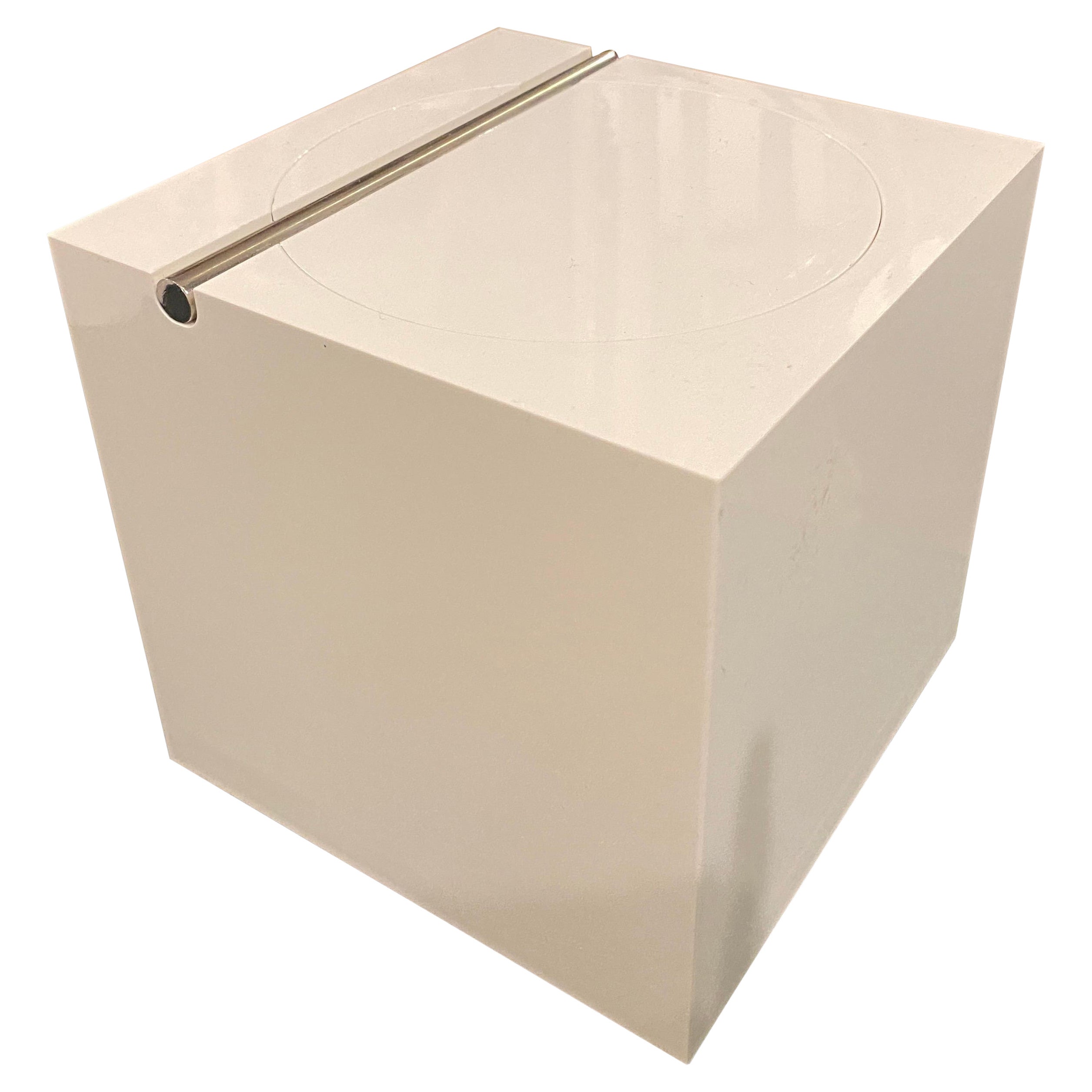 1970s Modernist White Acrylic Cini & Nils Cube Italian Ice Bucket