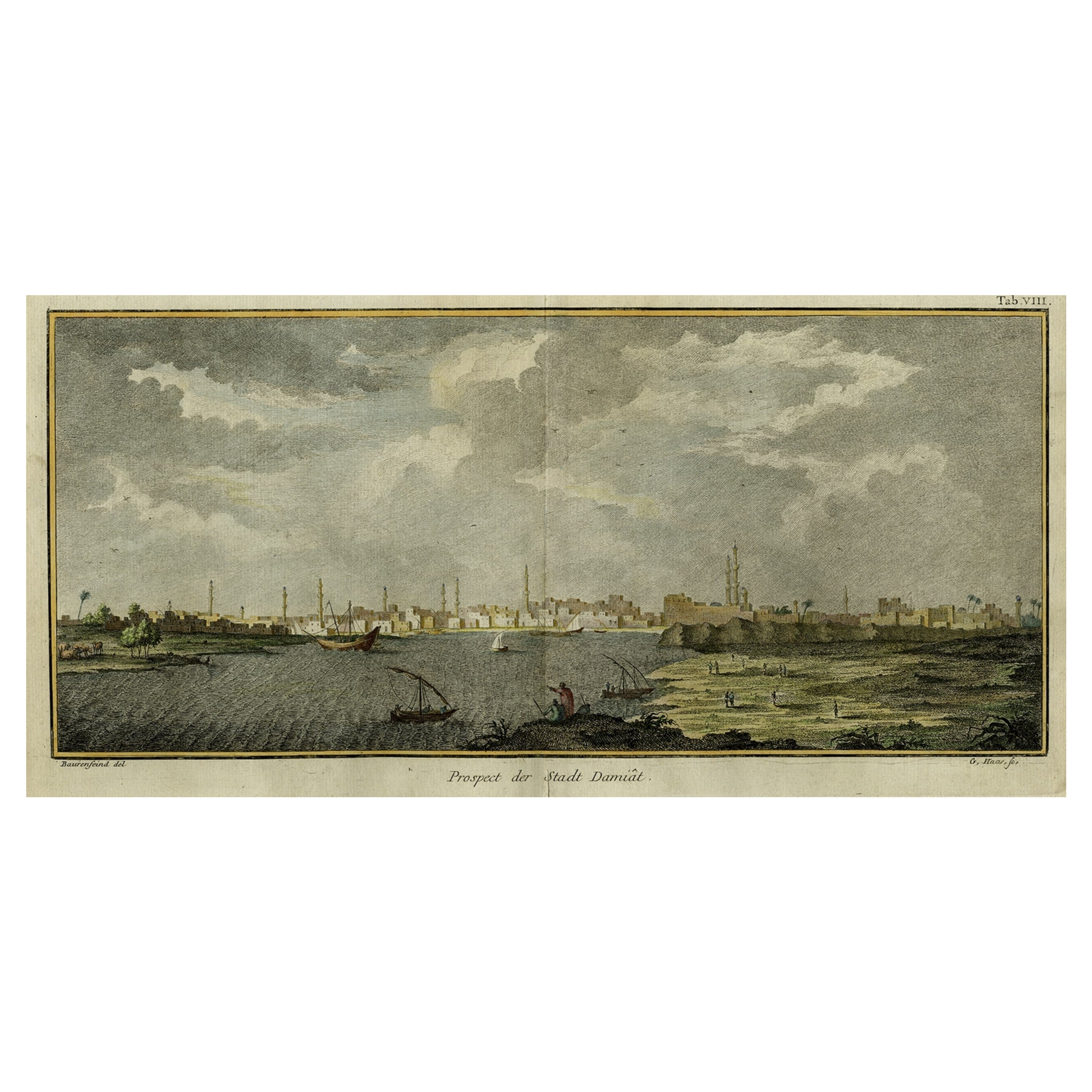 Original Antique View of the City of Damietta, Egypt, 1774 For Sale