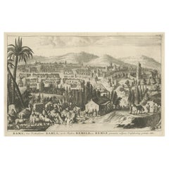 Original Antique Engraving of The City of Ramallah, Palestine, 1717