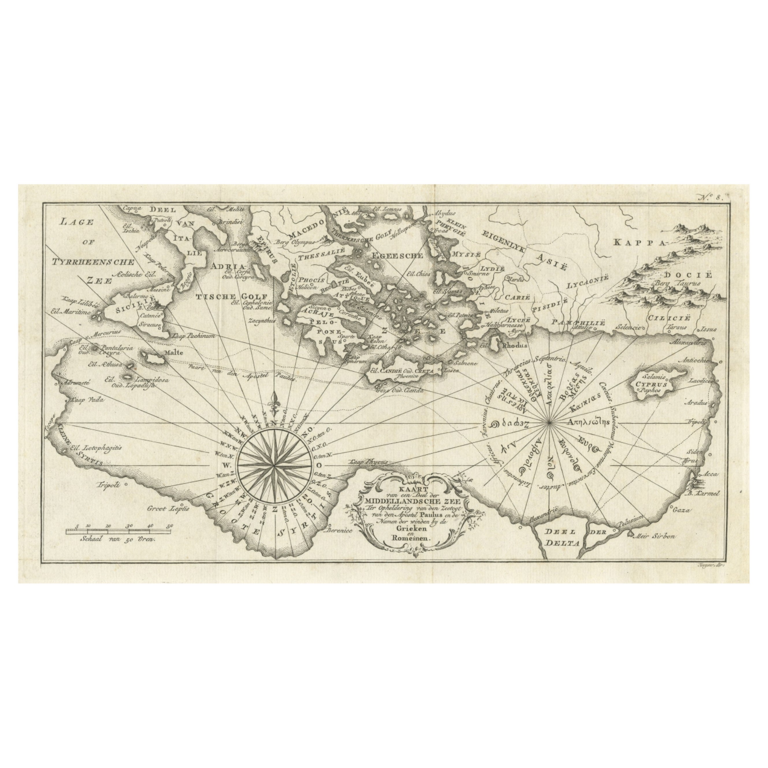 Old Dutch Map of the Region Around the Mediterranean Sea, 1773 For Sale