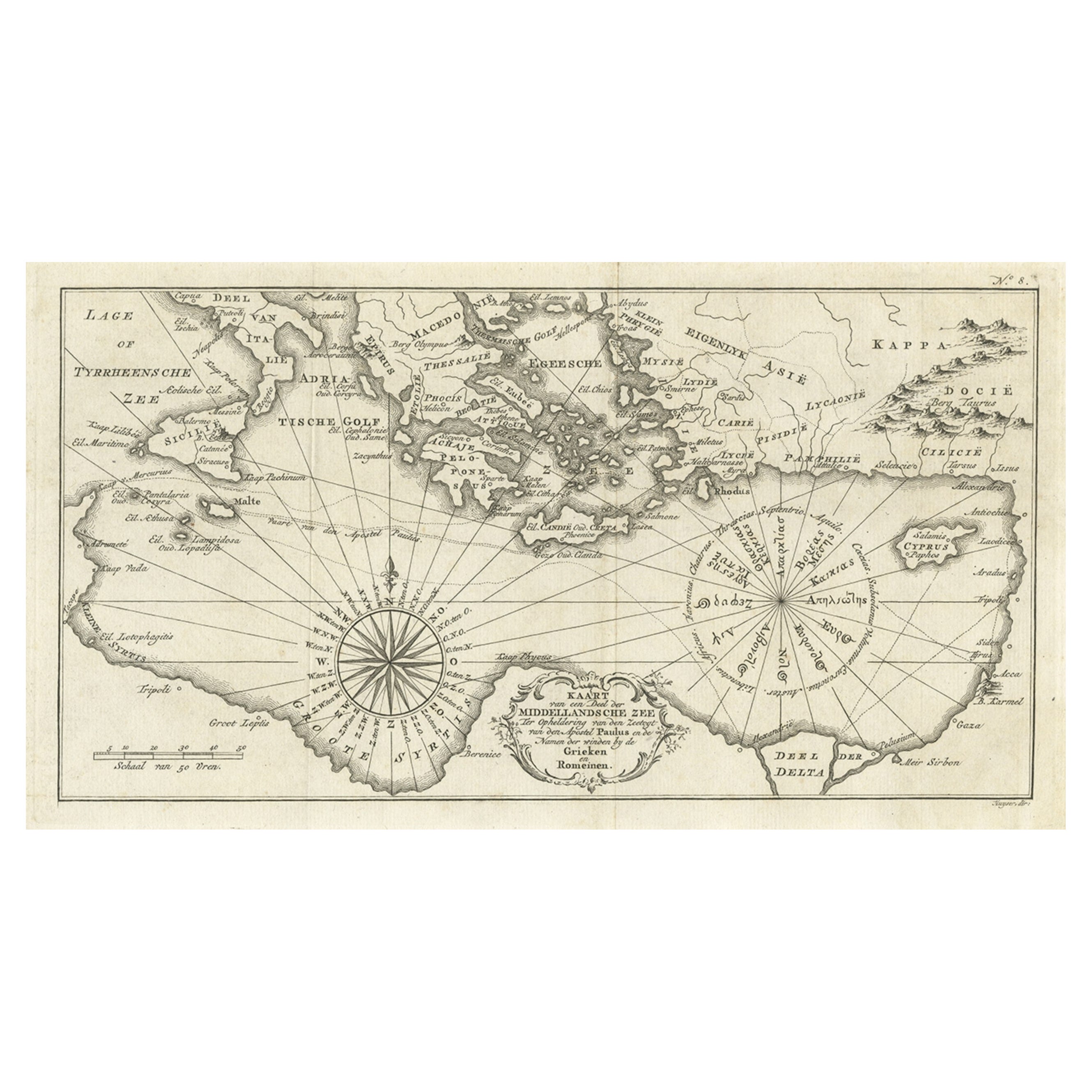 Old Dutch Map of the Region Around the Mediterranean Sea, 1773