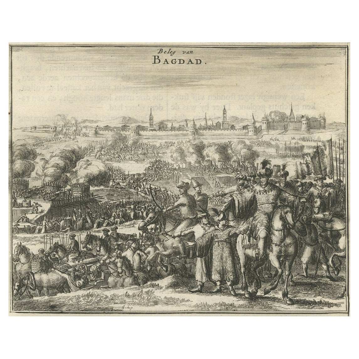 Antique Print of The Siege of Baghdad, Irag, 1680