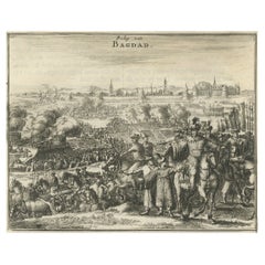 Antique Print of The Siege of Baghdad, Irag, 1680