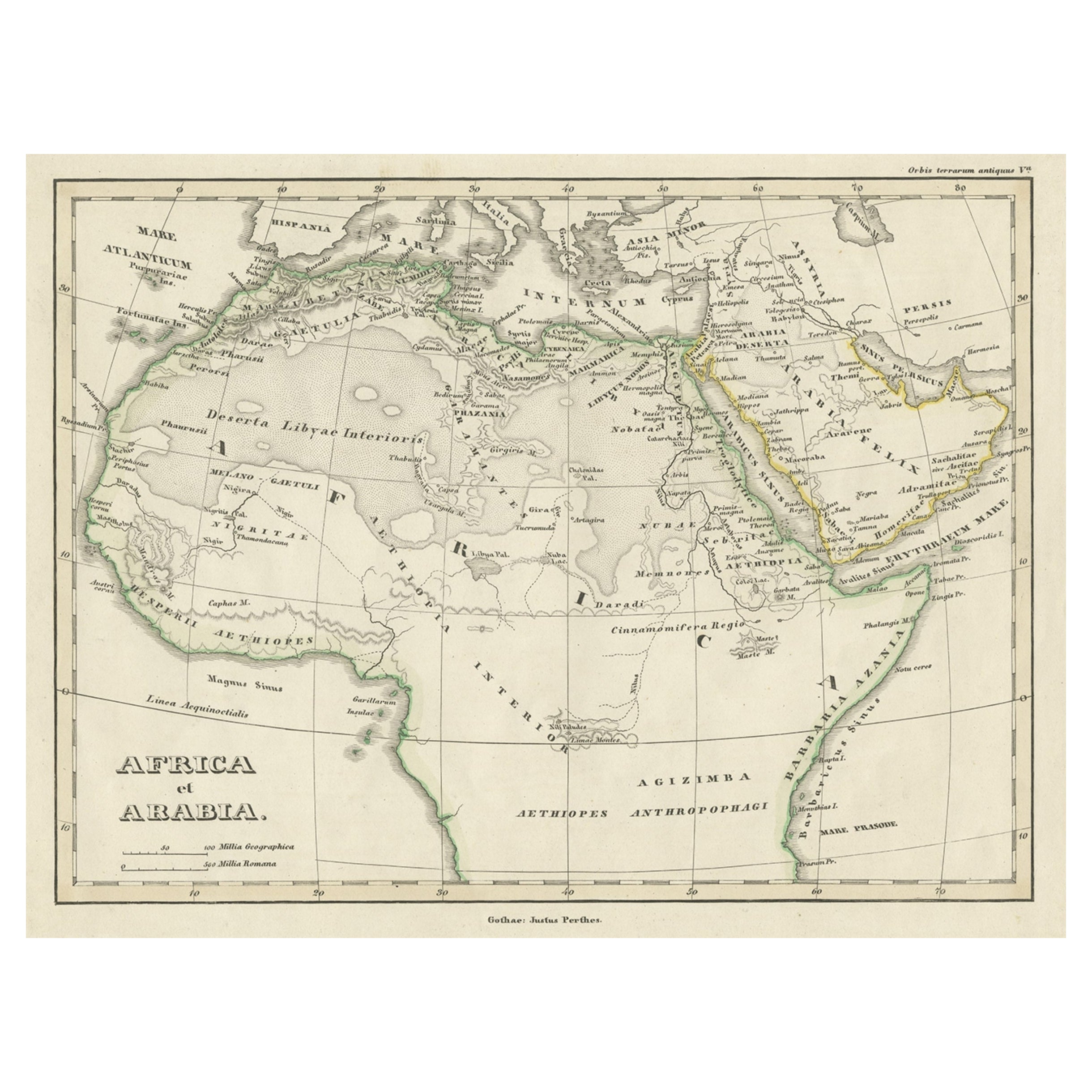 Old Original Map of Africa and Arabia, 1848 For Sale