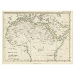 Antique Old Original Map of Africa and Arabia, 1848