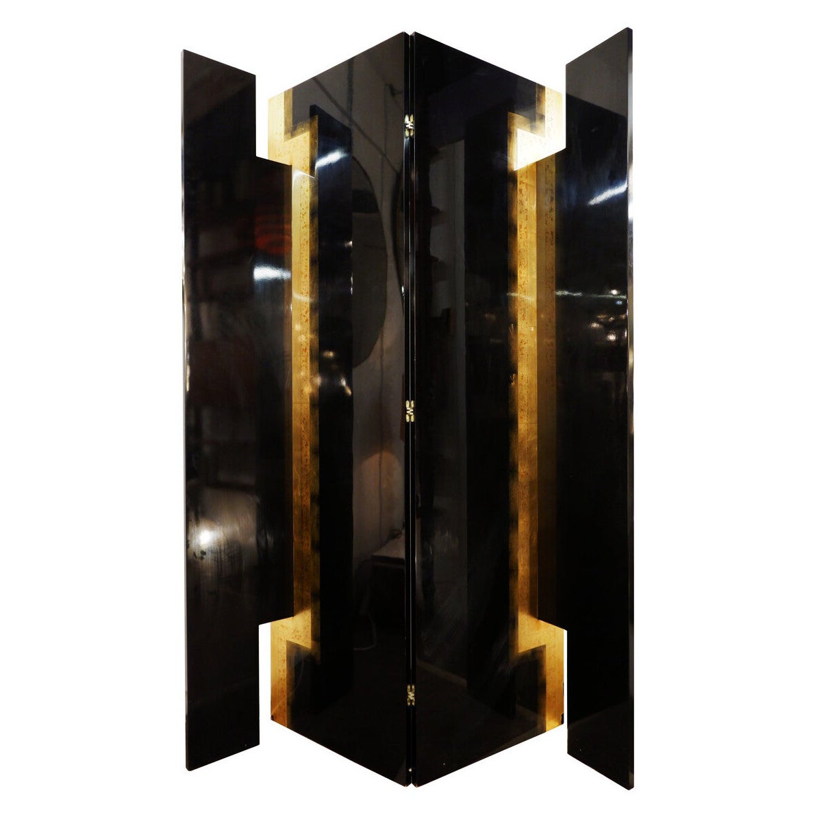 Pacific Compagnie 4-Panel Folding Screen, Black Lacquered and Golden Leaf