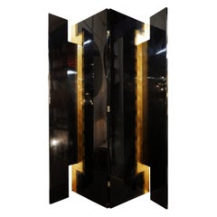 Pacific Compagnie 4-Panel Folding Screen, Black Lacquered and Golden Leaf
