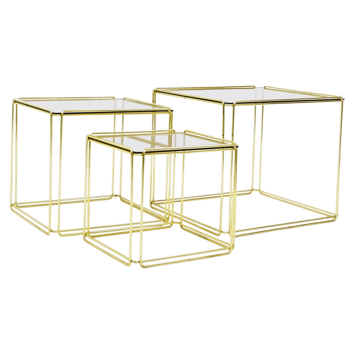 Set of Three ‘Isocèle’ Gold Nesting Tables by Max Sauze in for Atrow, 1970s