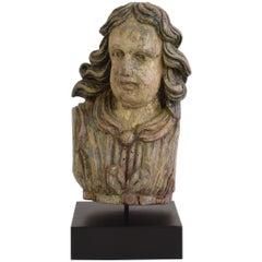 17th Century French Carved Oak Bust