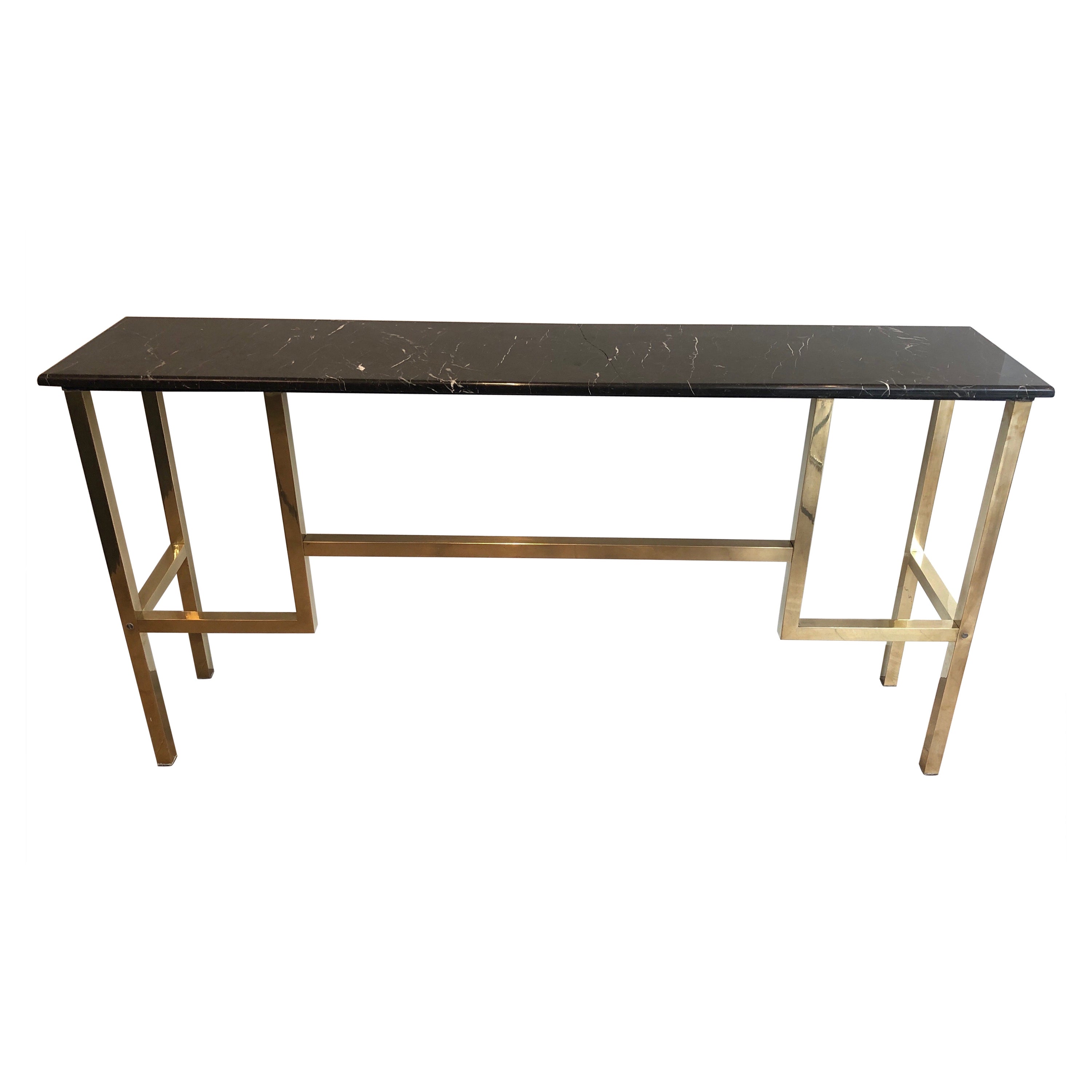Large Brass Console with Black Marble Top, French, circa 1970