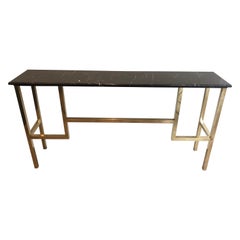 Large Brass Console with Black Marble Top, French, circa 1970