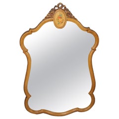 French Curved Mirror with Painted Pediment