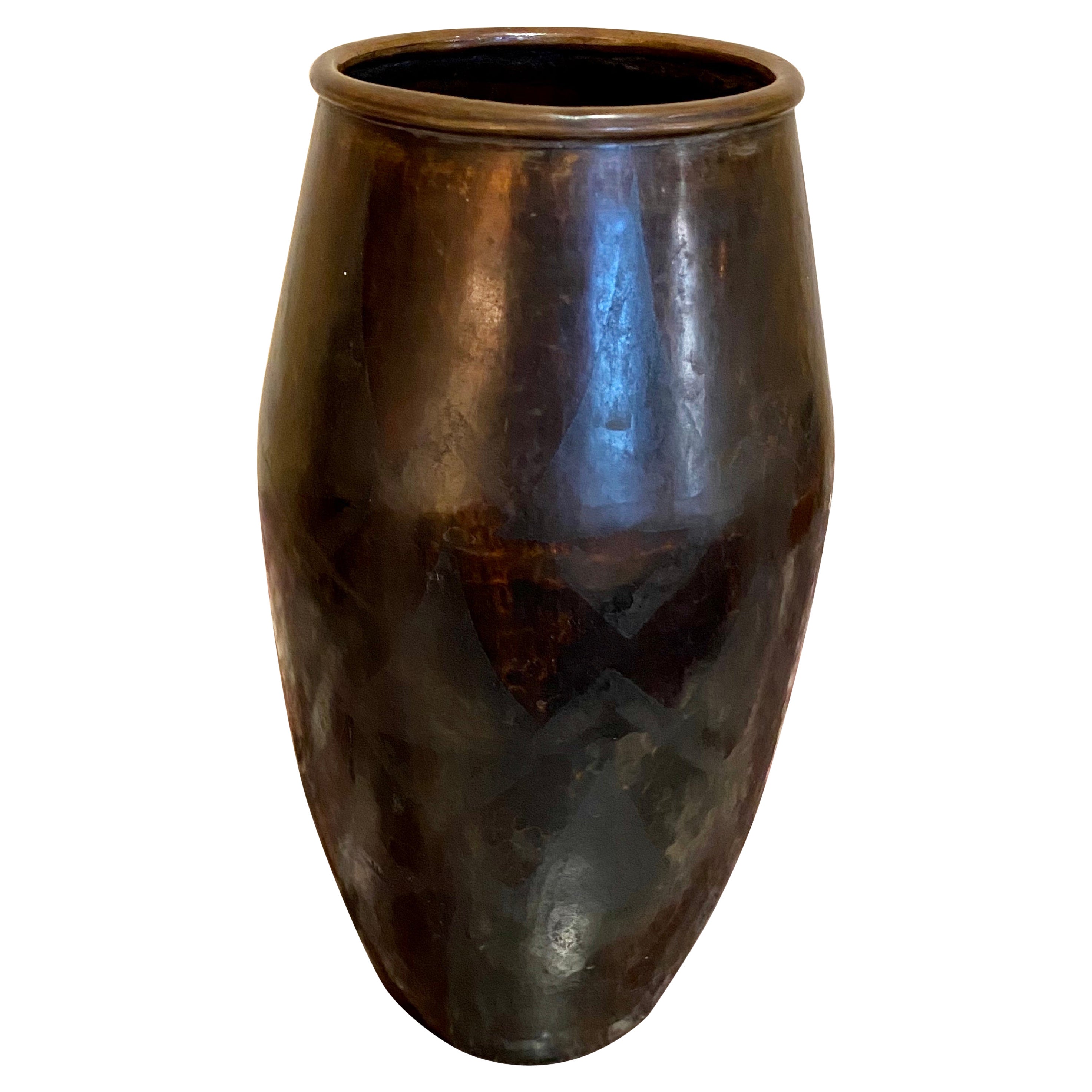 Fernand GRANGE, Large Ovoid Vase In Dinanderie, Brass and Copper, 20th Century For Sale
