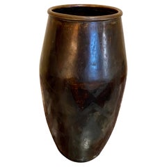 Antique Fernand GRANGE, Large Ovoid Vase In Dinanderie, Brass and Copper, 20th Century