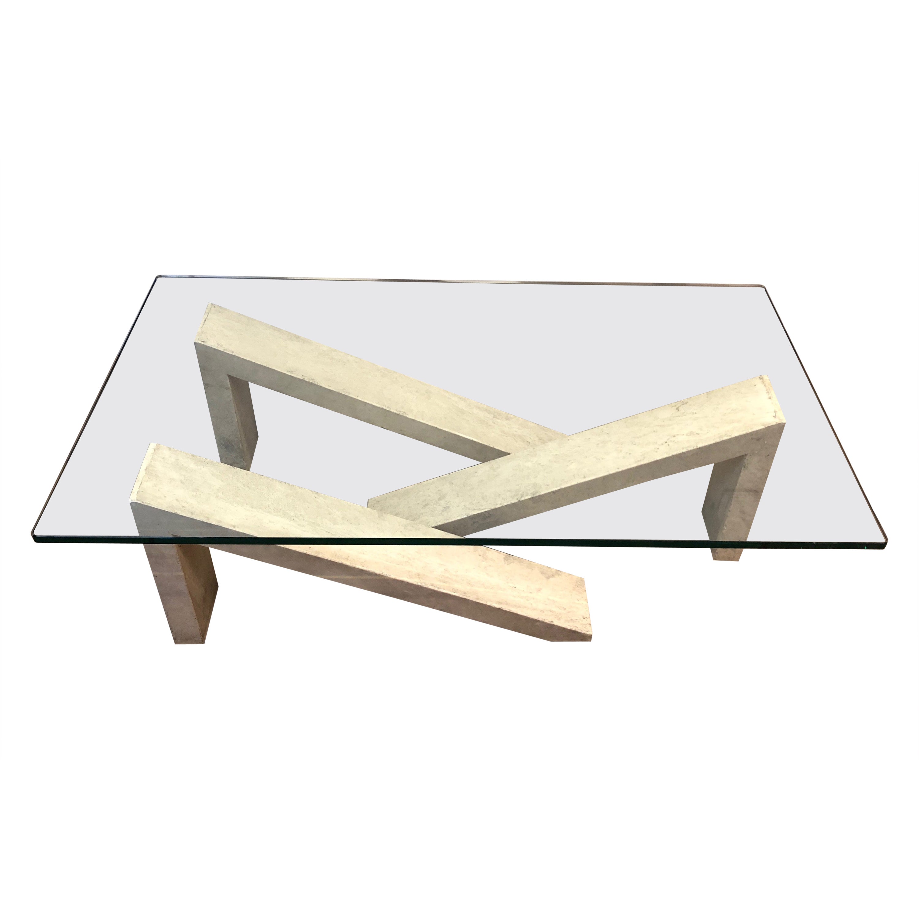 Marble Coffee Table with Glass Top For Sale