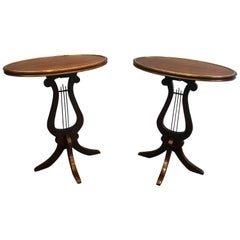 Pair of Oval Lyra Mahogany Side Tables