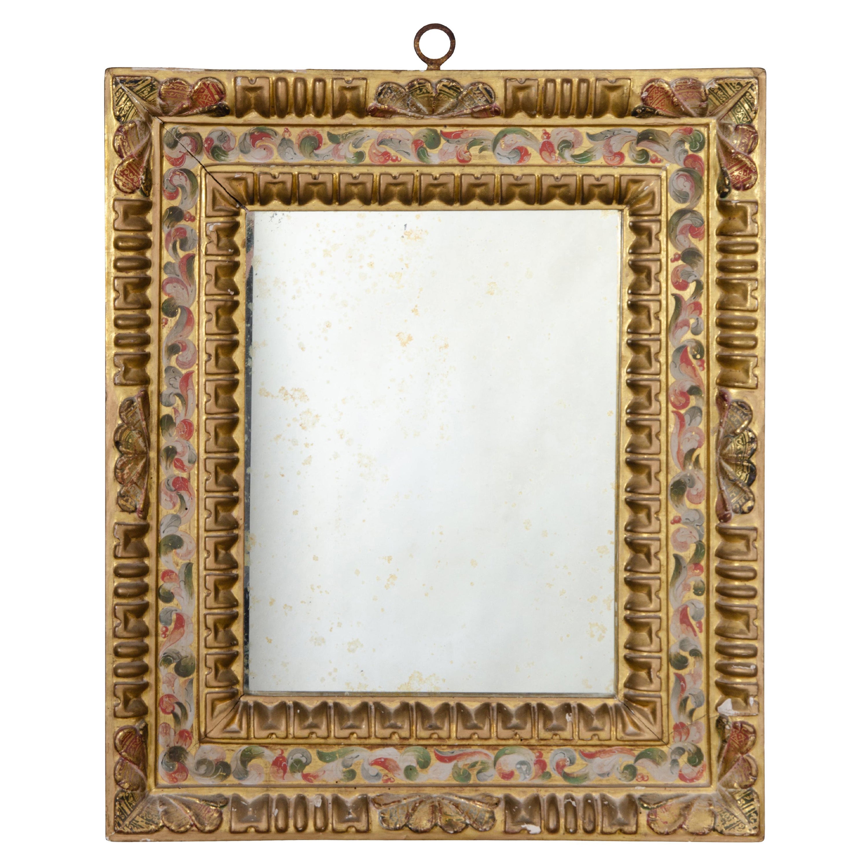 Spanish Baroque Giltwood and Painted Mirror For Sale