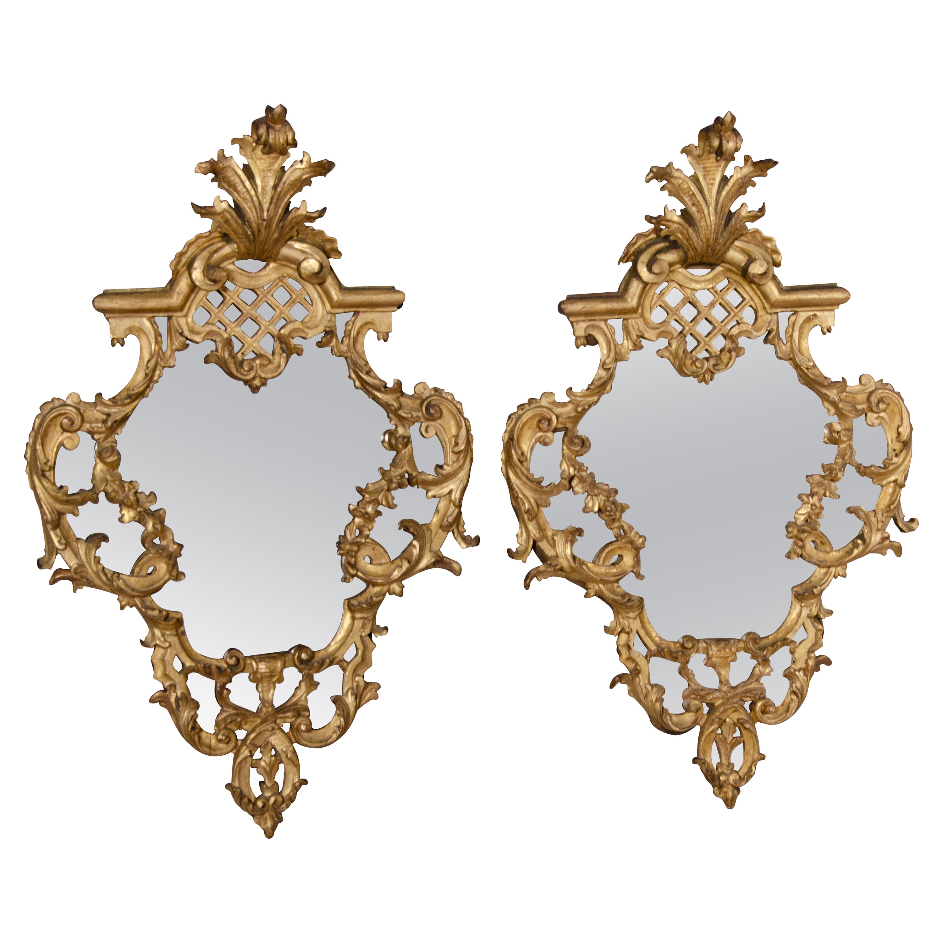 Pair of Italian Rococo Giltwood Mirrors