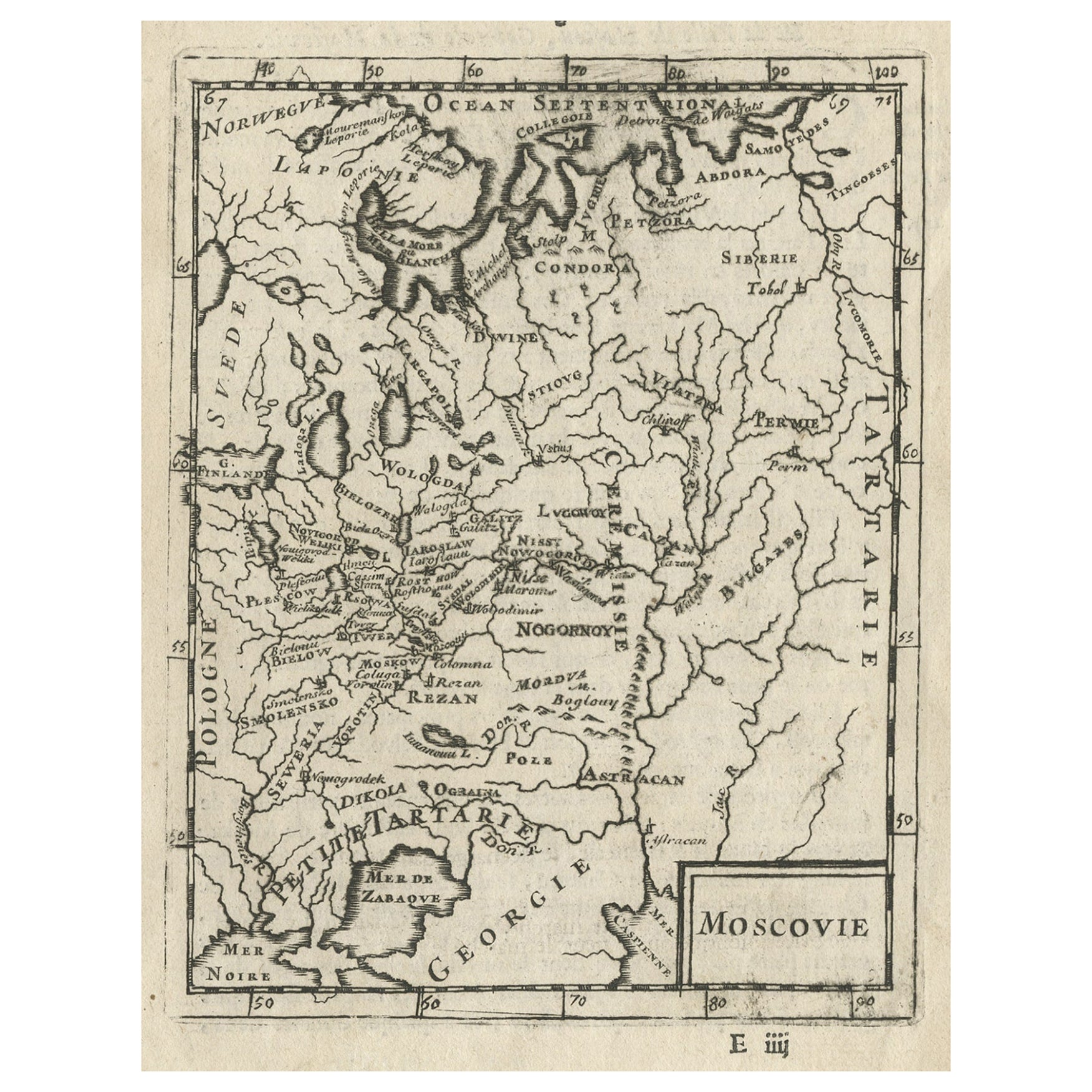 Antique Map of Modern Day Ukraine and Russia Titled Moscovie 'Moscow', Ca.1683 For Sale