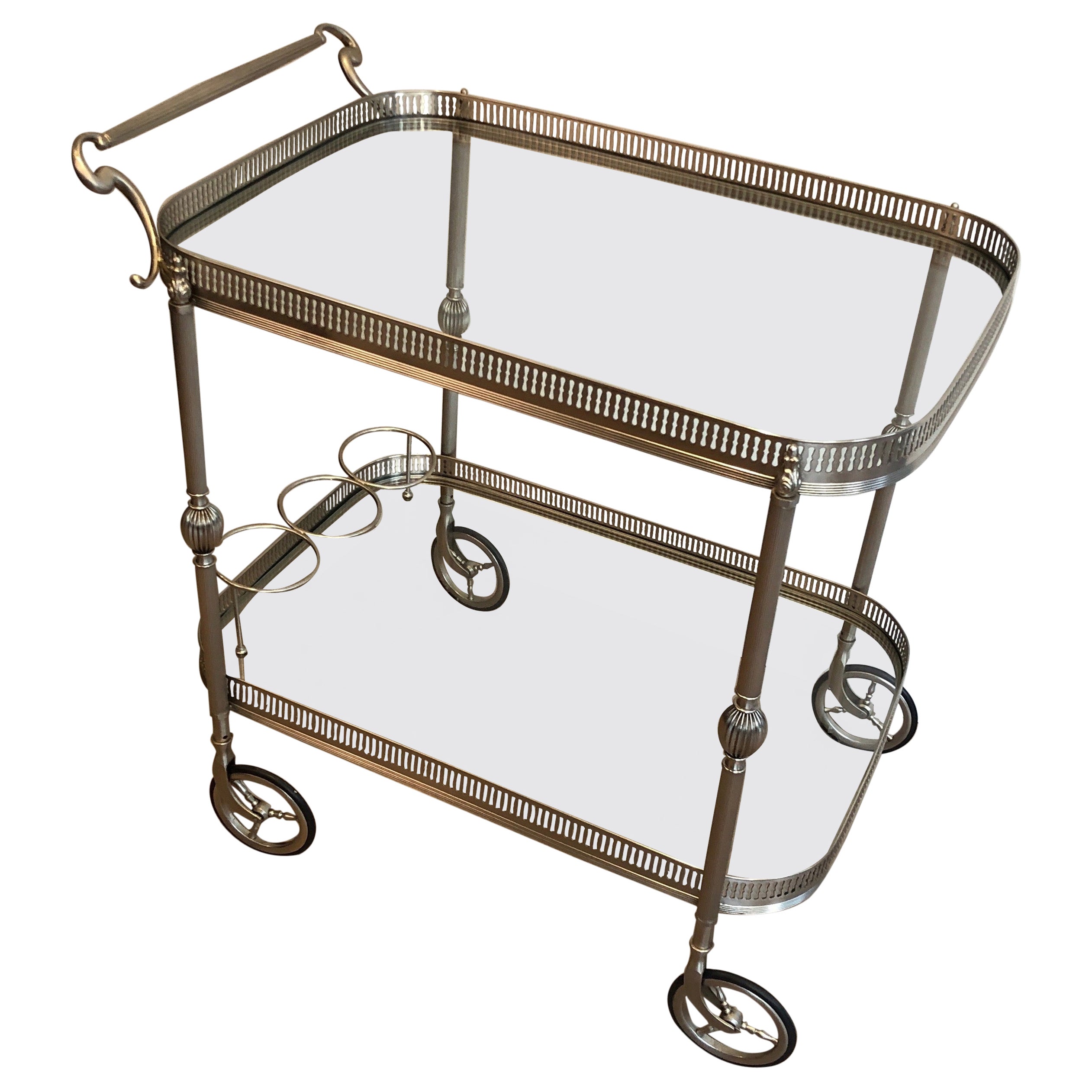 Neoclassical Silvered Brass Drinks Trolley in the Style of Maison Jansen. French