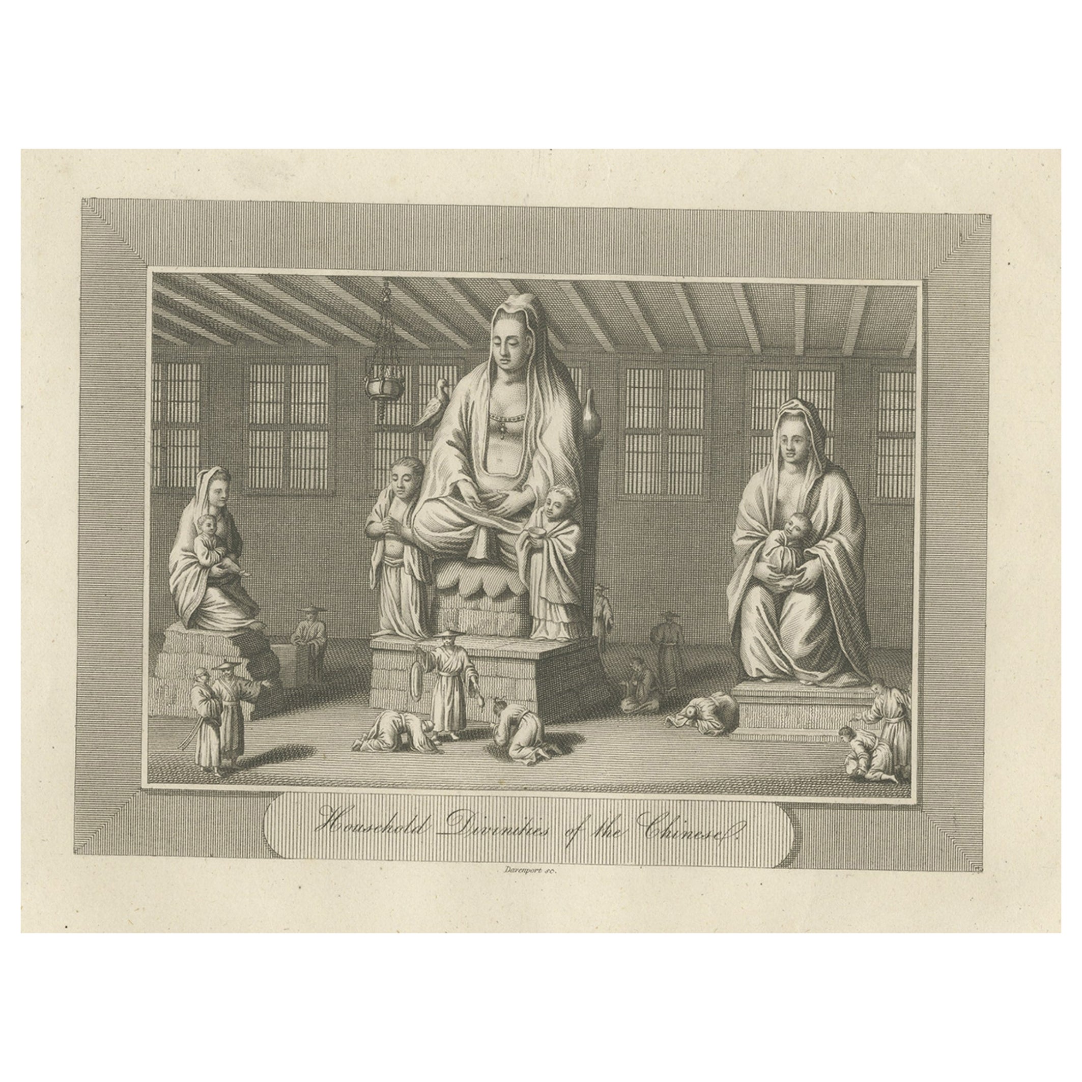 Gravure ancienne de divinités chinoises, 1808