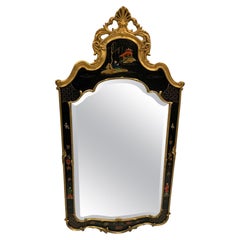 Retro Enchanting Black Red and Gold Chinoiserie Vertical Mirror