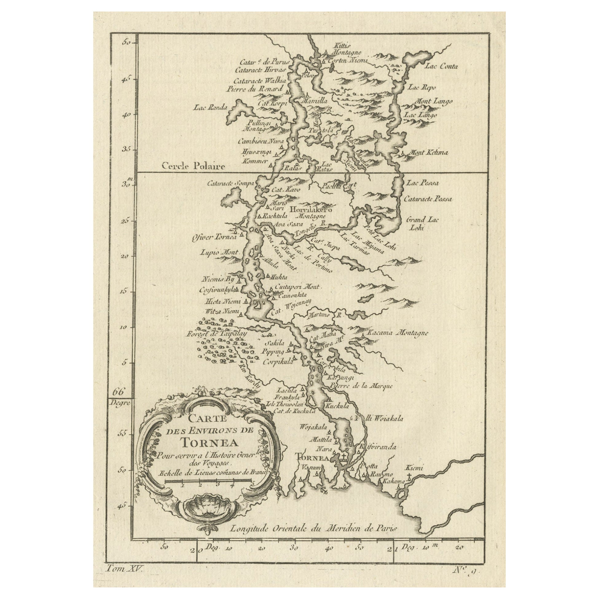 Carte ancienne originale de la région de Torne « Tornio » dans le nord de la Finlande, 1759