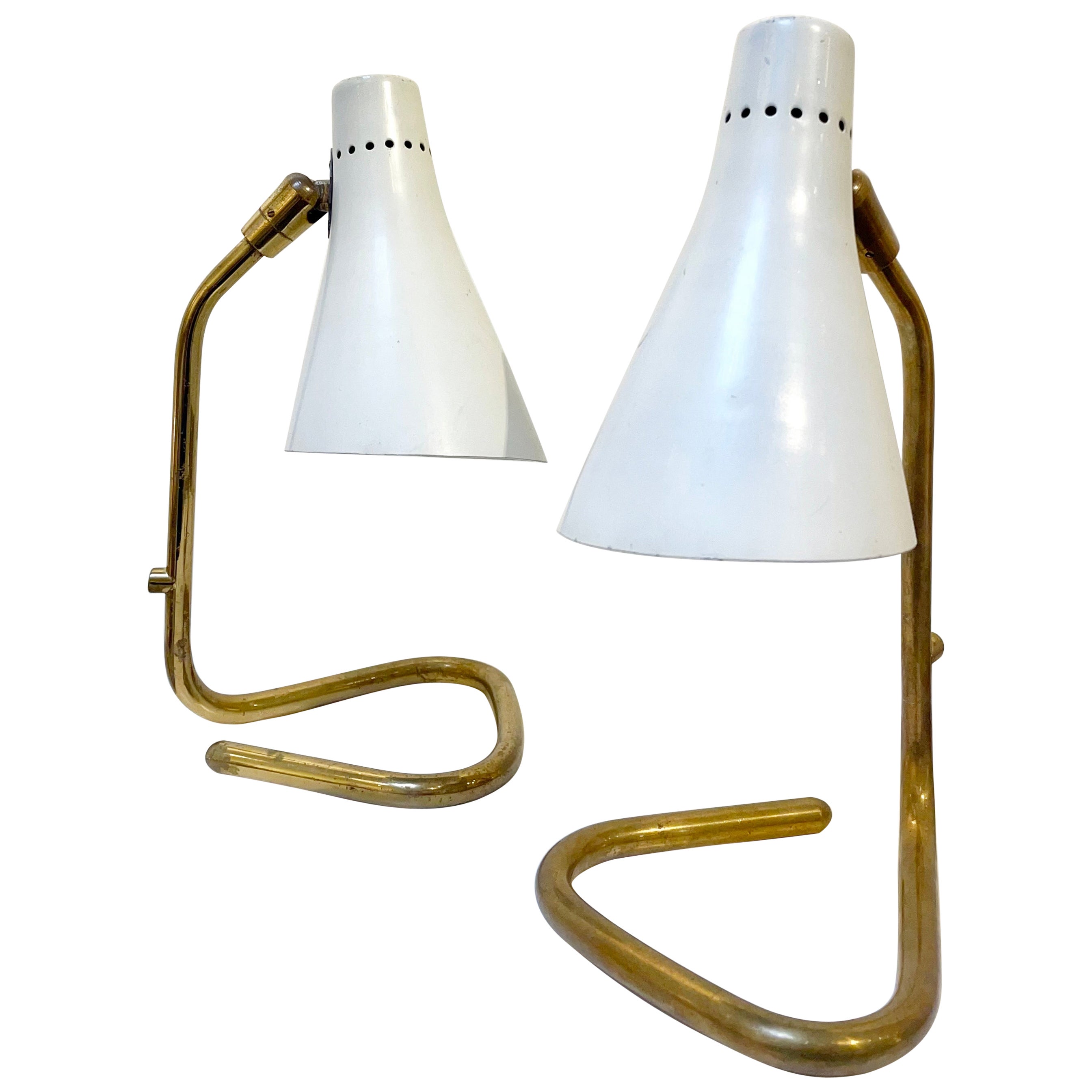 Pair of Mid-Century Brass and Metal Table Lamps by Guiseppe Ostuni, Italy 1950s For Sale