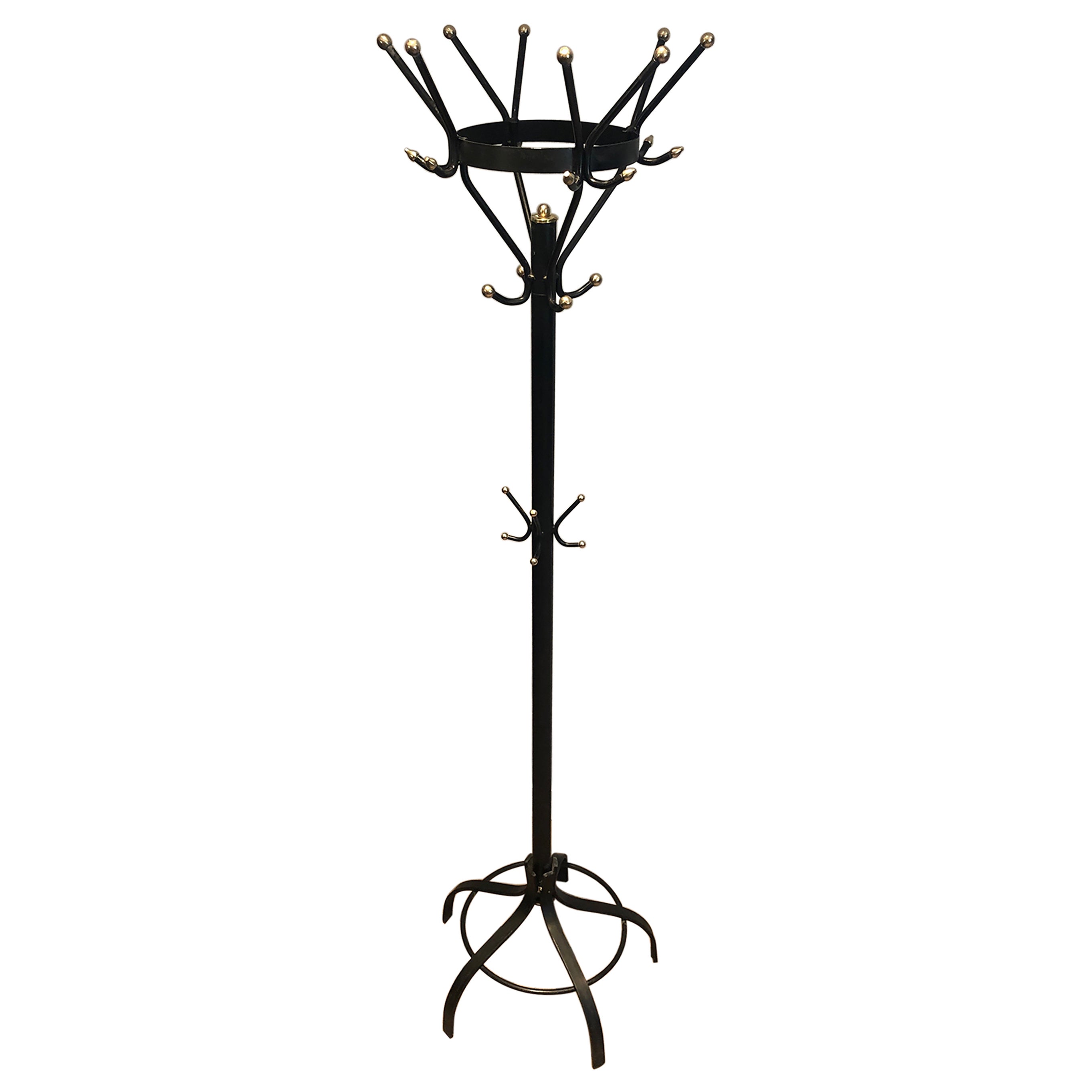Black Lacquered and Brass Coat Hanger, French, Circa 1950 For Sale