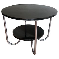 Round Black and Chrome Gueridon, French Work, in the Style of Marcel Breuer. Ci