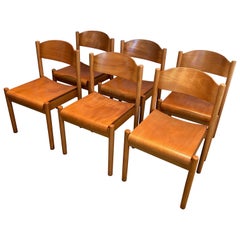 Set of 6 Stackable Pine Chairs, German Work by Karl Klipper, Circa 1970