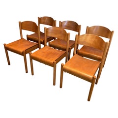 Set of 6 Stackable Pine Chairs, German Work by Karl Klipper, Circa 1970