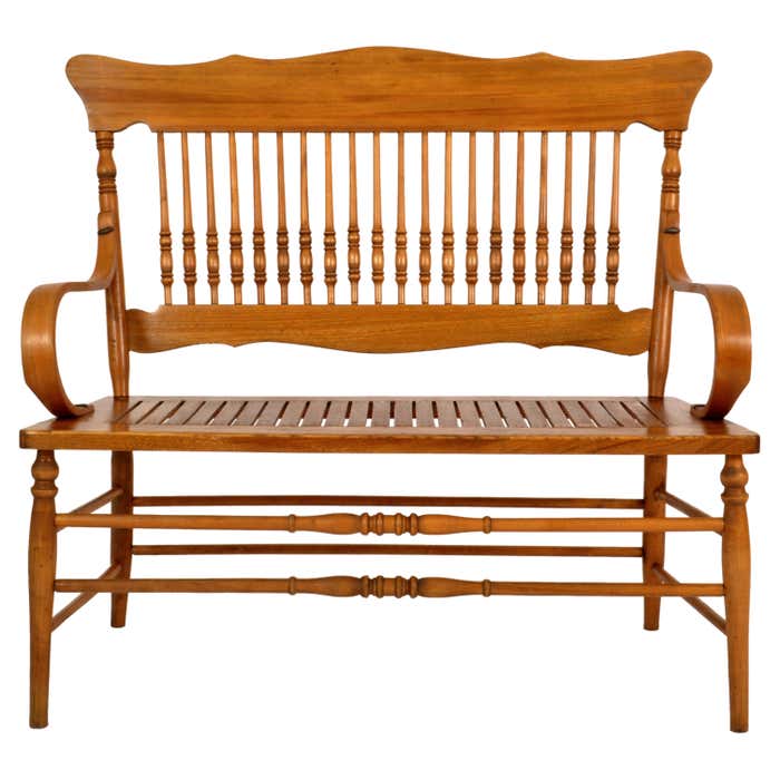Antique American Windsor Maple Spindle Back Colonial Deacons Bench ...