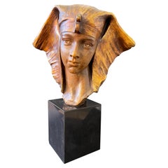 "Cleopatra," Spectacular and Rare Gilded Art Deco Sculpture by Carli