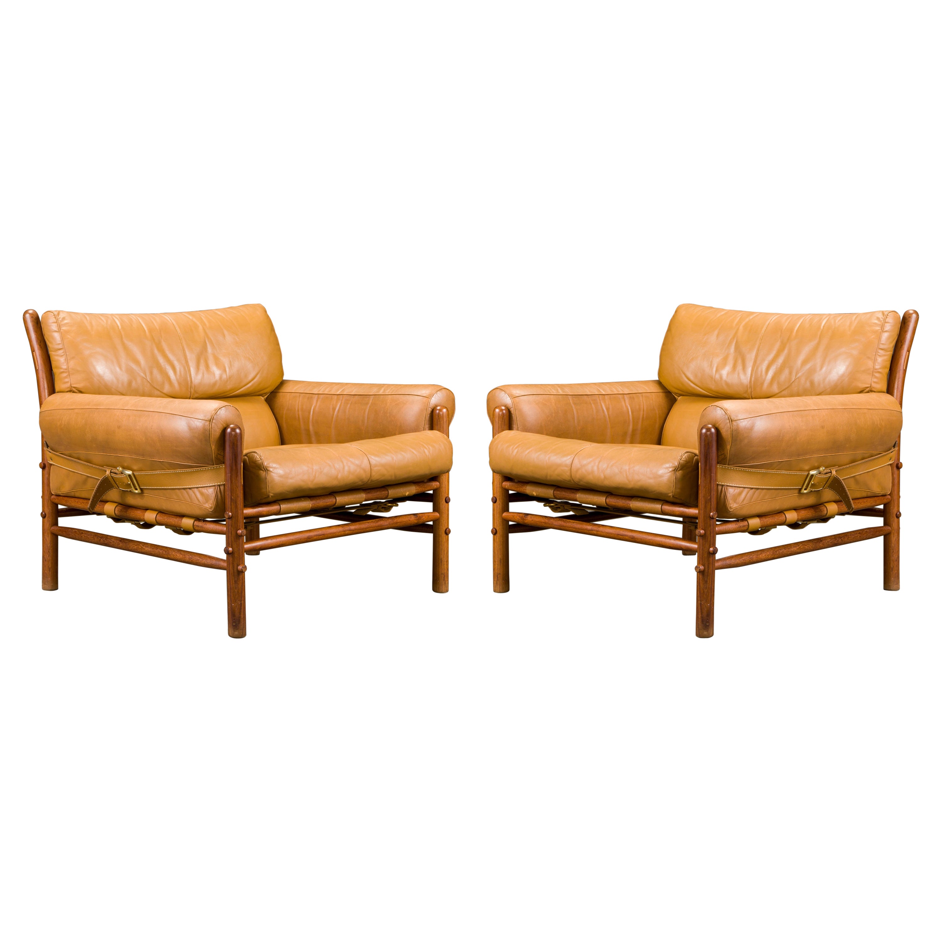 Pair of 'Kontiki' Leather Lounge Chairs by Arne Norell, 1970s, Signed