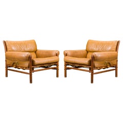 Pair of 'Kontiki' Leather Lounge Chairs by Arne Norell, 1970s, Signed