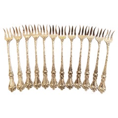Set of 12 Antique American Hallmarked Sterling Silver Cocktail Forks, Circa 1910
