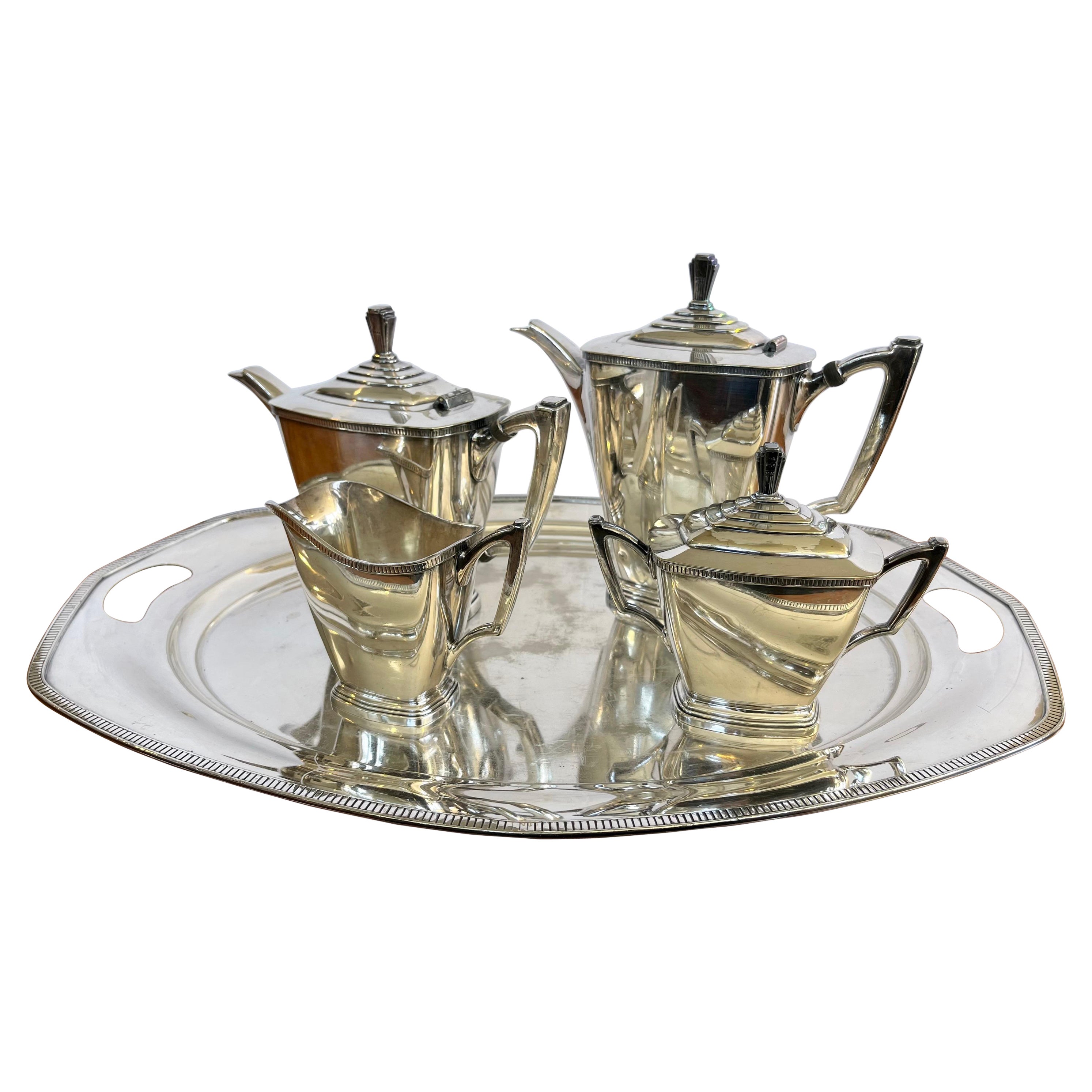 Wallace Silver Art Deco Silver Tea Set Five Pieces